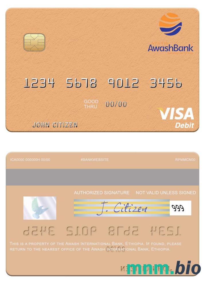Ethiopia Awash International Bank visa debet karta przykład w formacie PSD